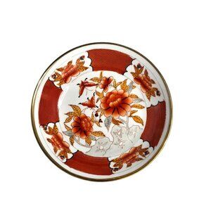 Antique Chinese Rose Medallion Porcelain Plate Gold Base Floral Butterfly Design